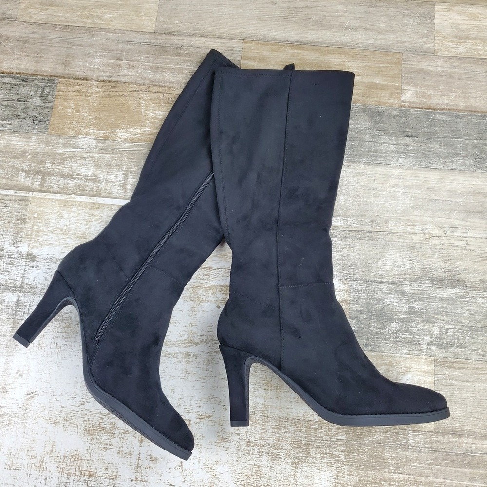 Aerosoles Lynx Womens Tall Boot Sz 9.5 M Black Faux Suede Side Zip Stiletto Heel